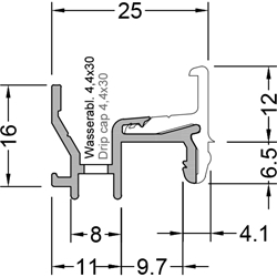 Gutmann Fenster Regenschutzschiene, 6000mm, Aluminium Neckar 1806 F-TI, blank thermisch getrennt, Falzmaß 22mm (VE= 60 Meter)