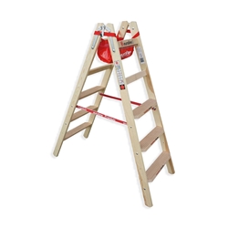 Holz Stufenstehleiter mit Eimerhaken und Werkzeugablagetasche Nr. 10577 Größe 2 x 6, Länge max. 1,73m Nr. 1057706