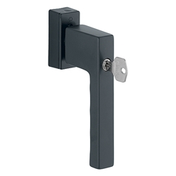 Hoppe Fenstergriff, mit eckiger Rosette, SecuForte®, Toulon 0737S/UD9024, F9714M schwarz matt, mit Arretierung, VK7, Stift 32-42mm, längenvariabel, abschließbar, mit Stütznocken, Nocken Ø 10mm, mit Schrauben M5X45/50mm, Schließungsnr. 4W-1130 Nr. 11738054