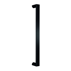 Stoßgriff Halbrundprofil Edelstahl pulverbeschichtet RAL 9005 schwarz feinstruktur 1800/D40x25 mm mit Endstützen auf Gehrung, inkl. M8 Gewindeeinsatz Nr. ES 4025.1800 ug M8.1
