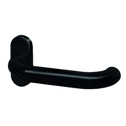 Türdrücker-Lochteil U-Form mit Ovalrosette Edelstahl pulverbeschichtet RAL 9005 schwarz feinstruktur Hochhaltefeder, festdrehbar, Kugel-Gleitlager Nr. LT 122.60.8 VK 8 mm