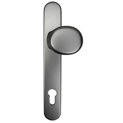 Außentürknopf gekröpft flach auf Langschild PZ 92/8mm, F9 Edelstahl-Look Bohrmaß 216mm M6