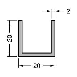 Gutmann U-Profil, ungelocht, Länge 6.000 x B 20 x Höhe 20mm, Aluminium, blank (VE= 6 Meter)