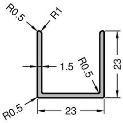 Gutmann U-Profil, ungelocht, Länge 6.000 x B 23 x Höhe 23mm, Aluminium, naturfarben (VE= 6 Meter)