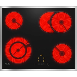 Miele KM 6521 FR Herdunabhängiges Elektrokochfeld in 614mm Breite mit umlaufenden Rahmen, 4 runde Kochzonen inkl. 1 Bräter- und 1 Vario-Zone, Ankochautomatik für jede Kochzone inkl. Restwärme Anzeige für jede Kochzone