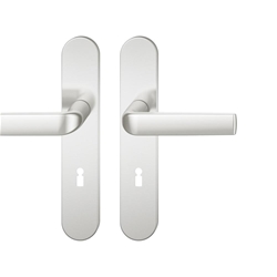 FSB ASL® OT-Drückergarnitur, Langschild, oval, BB gelocht, E72, DIN Links-Rechts, 12 1267, naturfarbig eloxiert, mit Stütznocken, ASL®, Vierkant 8mm, TS 39-58mm Nr. 0 12 1267 02702 0105