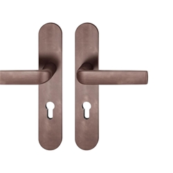 FSB ASL® OT-Drückergarnitur, Langschild, oval, PZ gelocht, E72, DIN Links-Rechts, 12 1267, dunkelbronze patiniert gewachst, mit Stütznocken, Vierkant 8mm, TS 39-58mm, Lagerung festdrehbar Nr. 0 12 1267 02710 7625