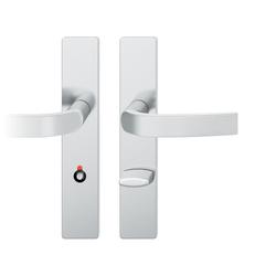 FSB OT-Drückergarnitur, Langschild, eckig, WC/SS, E78, DIN Links, 72 1271, Edelstahl fein matt, mit Stütznocken, Ausgleichslager® 3, Vierkant 8mm, TS 39-48mm, Lagerung festdrehbar Nr. 0 72 1271 62654 6204