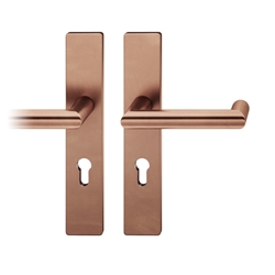 FSB AGL® 3 FH-Drückergarnitur, Langschild, eckig, PZ gelocht, E72, DIN Links-Rechts, 79 1016, hellbronze patiniert gewachst, mit Stütznocken, Ausgleichslager® 3, Vierkant 9mm, TS 39-48mm Nr. 0 79 1016 92110 7615