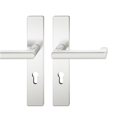 FSB AGL® 3 FH-Drückergarnitur, Langschild, eckig, PZ gelocht, E72, DIN Links-Rechts, 79 1031, naturfarbig eloxiert, mit Stütznocken, Ausgleichslager® 3, Vierkant 9mm, TS 39-48mm Nr. 0 79 1031 92110 0105