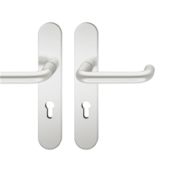 FSB AGL® 3 FH-Drückergarnitur, Langschild, oval, PZ gelocht, E72, DIN Links-Rechts, 79 1070, naturfarbig eloxiert, mit Stütznocken, Ausgleichslager® 3, Vierkant 9mm, TS 39-48mm Nr. 0 79 1070 92710 0105