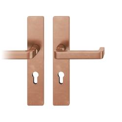 FSB FH-Drückergarnitur, Langschild, eckig, PZ gelocht, E72, DIN Rechts, 79 1134, hellbronze patiniert gewachst, mit Stütznocken, Ausgleichslager® 3, Vierkant 9mm, TS 39-48mm, Lagerung festdrehbar Nr. 0 79 1134 62110 7615