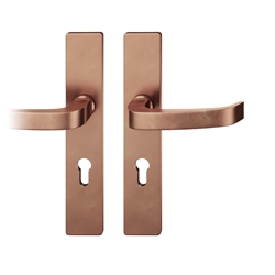 FSB AGL® 3 FH-Drückergarnitur, Langschild, eckig, PZ gelocht, E72, DIN Links-Rechts, 79 1164, hellbronze patiniert gewachst, mit Stütznocken, Ausgleichslager® 3, Vierkant 9mm, TS 39-48mm Nr. 0 79 1164 92110 7615