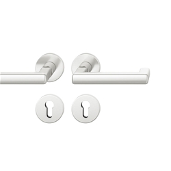 FSB FH-Drückergarnitur, mit Rosette, rund, DIN Links-Rechts, PZ, Aluminium, 79 1232, naturfarbig, mit Stütznocken, Ausgleichslager® 3, Vierkant 9mm, Abdeckung 7mm, TS 39-48mm, Lagerung festdrehbar Nr. 0 79 1232 91310 0105