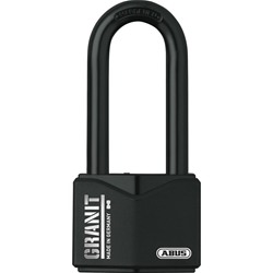Abus Vorhangschloss, Granit 37/55HB75 Hoher Bügel, 2 Stiftschlüssel, Spezialstahl gehärt. schwwarz Gehäuseb. 62,5mm, Gehäuset. 30mm, H 133,5mm, gleichschließend Nr. 79135
