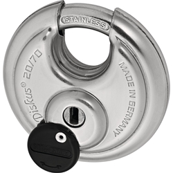 Abus Vorhangschloss, Diskus 20/70 2 Stiftschlüssel, Edelstahl edelstahl Gehäuseb. 70mm, Gehäuset. 30,5mm, H 70mm Nr. 86812