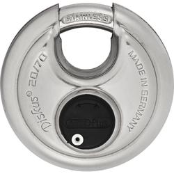 Abus Vorhangschloss, Diskus 20/70 2 Stiftschlüssel, Edelstahl edelstahl Gehäuseb. 70mm, Gehäuset. 30mm, H 70mm Nr. 08854