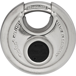 Abus Vorhangschloss, Diskus 20/80 2 Stiftschlüssel, Edelstahl edelstahl Gehäuseb. 80mm, Gehäuset. 35,5mm, H 81mm Nr. 86815