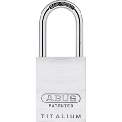 Abus Vorhangschloss, Titalium 83 Hoher Bügel, 83ALIB/40HB50, 2 Wendeschlüssel, TITALIUM™-Spezialaluminium silber Gehäuseb. 40mm, Gehäuset. 19mm, H 97mm, verschiedenschließend Nr. 77404