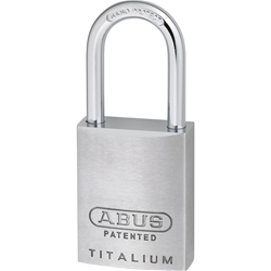 Abus Vorhangschloss, Titalium 83 Hoher Bügel, 83ALIB/40HB75, 2 Wendeschlüssel, TITALIUM™-Spezialaluminium silber Gehäuseb. 40mm, Gehäuset. 19mm, H 97mm, gleichschließend, lt. Muster Nr. 77409