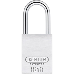 Abus Vorhangschloss, Titalium 83 Hoher Bügel, 83ALIB/40HB75, 2 Wendeschlüssel, TITALIUM™-Spezialaluminium silber Gehäuseb. 40mm, Gehäuset. 19mm, H 97mm, gleichschließend, lt. Muster Nr. 77409