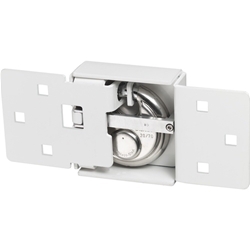 Abus Tür-Überfalle Set, mit Diskus-Schloss, Metall 141/200 weiß+25/70, korrosionsgeschützt, zum Anschrauben, L 222mm Nr. 53827