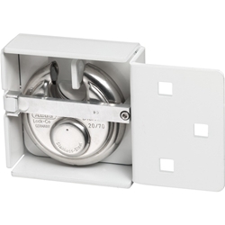 Abus Tür-Überfalle Set, mit Diskus-Schloss, Metall 141/200 weiß+25/70, korrosionsgeschützt, zum Anschrauben, L 222mm Nr. 53827