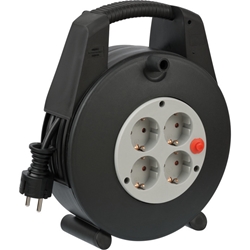Brennenstuhl Vario Line Kabelbox 4-fach / Mini-Kabeltrommel (Indoor-Kabeltrommel für Haushalt, 15m Kabel, Made in Germany) schwarz/grau Nr. 1094200
