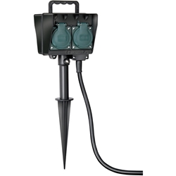 Brennenstuhl Garten-Steckdose / Außensteckdose 4-fach mit Erdspieß (witterungsbeständiger Kunststoff, Steckdose für außen mit wasserfestem Gehäuse, 10m Kabel) schwarz Nr. 1154450