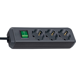 Brennenstuhl Eco-Line, Steckdosenleiste 3-fach (Mehrfachsteckdose mit erhöhtem Berührungsschutz, Schalter und 1,5m Kabel) schwarz Nr. 1152300015