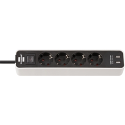 Brennenstuhl Steckdosenleiste Ecolor 4-fach mit USB (Mehrfachstecker mit 2x USB Charger, Mehrfachsteckdose mit Schalter und 1,5m Kabel) weiß/schwarz Nr. 1153240026