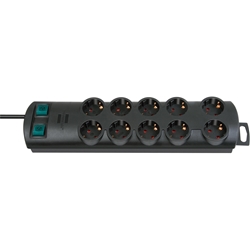 Brennenstuhl Primera-Line Steckdosenleiste 10-fach (Mehrfachsteckdose mit 2 Schaltern für je 5 Steckdosen und 2m Kabel) schwarz Nr. 1153300120