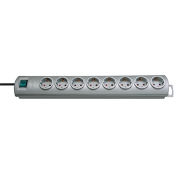 Brennenstuhl Primera-Line Steckdosenleiste 8-fach (Mehrfachsteckdose mit Schalter und 2m Kabel, 90° Anordnung der Steckdosen) silber Nr. 1153390128