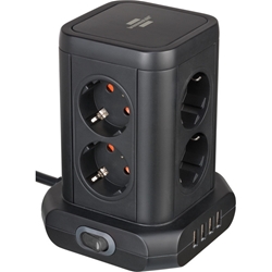 Brennenstuhl Steckdosenturm 8-fach mit USB (Steckdosenblock 8-fach mit 4x USB, Steckdosen in 45°-Anordnung, 2m Kabel) schwarz Nr. 1153560000