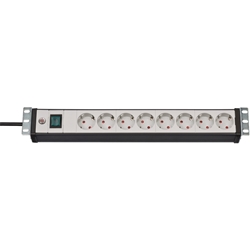 Brennenstuhl Premium-Line, Steckdosenleiste 8-fach - 19 Zoll Format ideal für Serverschränke (mit Schalter und 3m Kabel, Made in Germany) schwarz/grau Nr. 1156057018