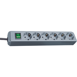 Brennenstuhl Eco-Line Steckdosenleiste 6-fach (Steckerleiste mit erhöhtem Berührungsschutz, Schalter und 1,5m Kabel) silbergrau Nr. 1159540015
