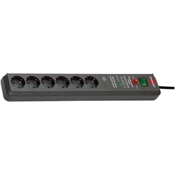 Brennenstuhl Secure-Tec Steckdosenleiste 6-fach mit Überspannungsschutz und akustischem Warnsignal (3m Kabel und Schalter) anthrazit Nr. 1159540376