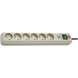 Brennenstuhl Eco-Line Steckdosenleiste 6-fach mit Überspannungsschutz (Mehrfachsteckdose mit erhöhtem Berührungsschutz, Schalter und 1,5m Kabel) PC-Grau Nr. 1159750015