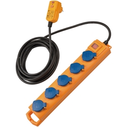 Brennenstuhl Super-Solid SL 554 DE FI Steckdosenverteiler / Outdoor Steckdosenleiste für den Baustelleneinsatz und den ständigen Einsatz im Freien (5-fach, 5m Kabel, mit Schalter und FI-Stecker, IP54) gelb Nr. 1159900805