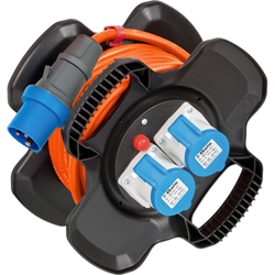 Brennenstuhl CEE 230V Camping Kabeltrommel X-Gum (10m H07RN-F 3G2.5 Kabel in orange, Kabeltrommel mit 2 CEE- und 3 Schutzkontakt-Steckdosen, ständiger Einsatz außen IP44, Made in Germany) Nr. 1169730101