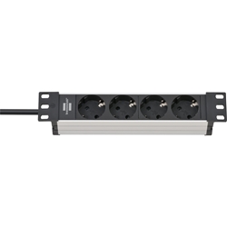 Brennenstuhl Alu-Line 10 Zoll Steckdosenleiste 4-fach für Schaltschränke / Mehrfachsteckdose 10 Zoll (2m Kabel, Schutzkontakt-Steckdosen in 45°-Anordnung) Nr. 1390007004