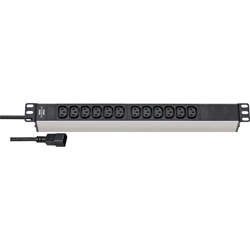 Brennenstuhl Alu-Line 19 Zoll Steckdosenleiste 12-fach - Mehrfachsteckdose aus hochwertigem Aluminium (mit 12x Kaltgerätesteckdosen C13, Kaltgerätestecker C14, 2m Kabel) Nr. 1390007112
