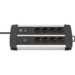 Brennenstuhl Premium-Alu-Line Steckdosenleiste 8-fach / Steckerleiste aus hochwertigem Aluminium (mit 2 Schaltern für je 4 Steckdosen und 3m Kabel, Made in Germany) Nr. 1391000908