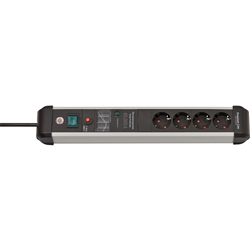 Brennenstuhl Premium-Protect-Line Steckdosenleiste 4-fach mit Überspannungsschutz 60.000A (Mehrfachsteckdose mit Schalter und 3m Kabel, Made in Germany) silber/schwarz Nr. 1391010400