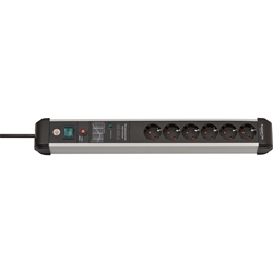 Brennenstuhl Premium-Protect-Line Steckdosenleiste 6-fach mit Überspannungsschutz 60.000 A (Mehrfachsteckdose mit Schalter und 3m Kabel, Made in Germany) silber/schwarz Nr. 1391010600