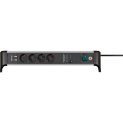 Brennenstuhl Alu-Office-Line Steckdosenleiste 4-fach mit USB und Überspannungsschutz (Mehrfachsteckdose mit Schalter, 1,8m Kabel, 2-fach USB 3,1 A, Made in Germany) Nr. 1391020410