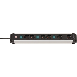 Brennenstuhl Premium-Alu-Line Steckdosenleiste 6-fach / Steckerleiste aus hochwertigem Aluminium (Mehrfachsteckdose mit 3x 2-fach schaltbare Steckdosen,3m Kabel, Made in Germany) Nr. 1391030601