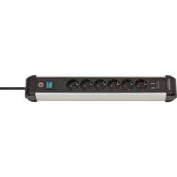 Brennenstuhl Premium-Alu-Line Steckdosenleiste mit USB/Mehrfachsteckdose 6-fach aus hochwertigem Aluminium (Steckerleiste mit 3m Kabel und Schalter, 2-fach USB 3,1 A, Made in Germany) Nr. 1391030610