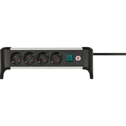 Brennenstuhl Alu-Office-Line Steckdosenleiste 4-fach/Steckerleiste aus Aluminium für den Schreibtisch (Mehrfachsteckdose mit Schalter und 1,8m Kabel, Made in Germany) Nr. 1391040400