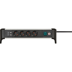 Brennenstuhl Alu-Office-Line Steckdosenleiste 4-fach/Mehrfachsteckdose mit USB (Steckerleiste ideal für den Schreibtisch, 1,8m Kabel, mit Schalter, Made in Germany) Nr. 1391040410